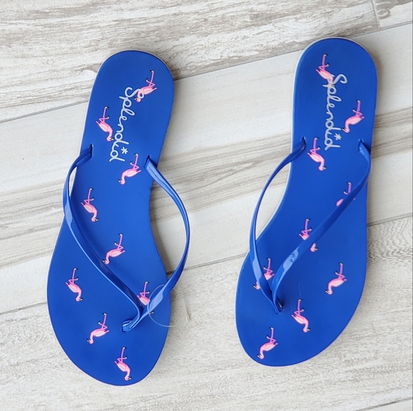 Splendid Flamingo Flip Flops, Blue with Pink Flamingos, Size 9, Never Worn - Picture 2 of 12